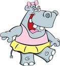Cartoon happy hippopotamus wearing a ballet tutu while dancing. Royalty Free Stock Photo