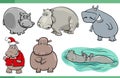 cartoon happy hippos comic animal characters set