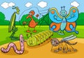 Happy insects and bugs cartoon characters group