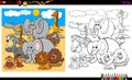 Safari animal characters group coloring book