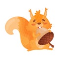 Vector Illustration Of Orange Squirrel Eating A Big Nut. Royalty Free Stock Photo