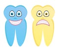 Cartoon illustration of healthy tooth and rotten tooth