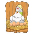 Cartoon illustration a hen is incubating