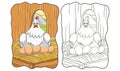 Cartoon illustration a hen is incubating her eggs in her cage book
