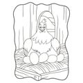Cartoon illustration a hen is incubating her eggs in her cage book or page for kids