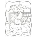 Cartoon illustration a hen that is incubating her eggs that are ready to hatch in her cage book or page for kids