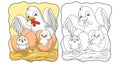 Cartoon illustration hen who is incubating her eggs book