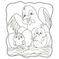 Cartoon illustration hen who is incubating her eggs book or page for kids