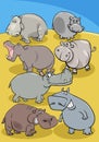 Cartoon hippos animal characters group