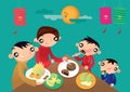 A Hong Kong family enjoys their family time and shares the festive foods in Chinese Lantern festival