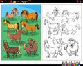 Cartoon horses farm animal characters coloring page Royalty Free Stock Photo