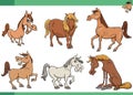 cartoon horses farm animals comic characters set