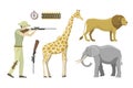 Cartoon illustration of hunter aiming rifle vector character. Royalty Free Stock Photo