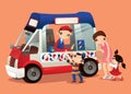 Cartoon illustration of an ice-cream truck vendor in Hong Kong