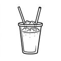Black and white line art of a refreshing cold drink with ice cubes and straws Royalty Free Stock Photo