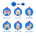 Cartoon illustration infographic wash hand, steps washing hand