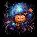 cartoon illustration of Jack o lantern pumpkins in abstract background