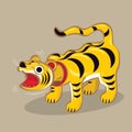 Cartoon illustration of a Japanese folk toy - Head shaking paper craft tiger