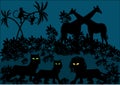 Cartoon illustration of jungle by night Royalty Free Stock Photo