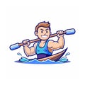 Cartoon kayaker rowing boat with determined expression on his face Royalty Free Stock Photo