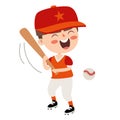 Cartoon Illustration Of A Kid Playing Baseball Royalty Free Stock Photo