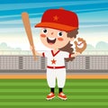 Cartoon Illustration Of A Kid Playing Baseball Royalty Free Stock Photo