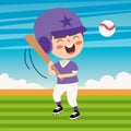 Cartoon Illustration Of A Kid Playing Baseball Royalty Free Stock Photo