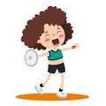 Cartoon Illustration Of A Kid Playing Discus Throw