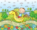 Cartoon illustration of a kid riding horse Royalty Free Stock Photo