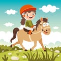 Cartoon Illustration Of A Kid Riding Horse Royalty Free Stock Photo