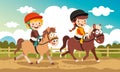 Cartoon Illustration Of A Kid Riding Horse Royalty Free Stock Photo