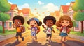 Cartoon illustration of kids group going back to school concept