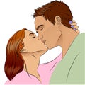 Cartoon illustration of kissing couple