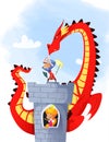 Medieval knight and dragon - illustration Royalty Free Stock Photo