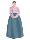 Cartoon illustration of a Korean woman in hanbok with natural motifs. Traditional Korean costume on a girl. Poster