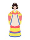 Cartoon illustration of a Korean woman in hanbok with natural motifs. Traditional Korean costume on a girl. Poster