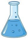 Cartoon illustration of a laboratory flask with blue liquid and bubbles Royalty Free Stock Photo