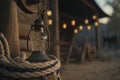 cartoon illustration, of a lantern and rope hanging in the cowboy camp, ai generative Royalty Free Stock Photo