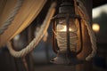 cartoon illustration, of a lantern and rope hanging in the cowboy camp, ai generative Royalty Free Stock Photo