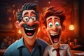 cartoon illustration of Laughing buddies, hilarious jokes, creating a lively and fun atmosphere