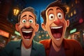 cartoon illustration of Laughing buddies, hilarious jokes, creating a lively and fun atmosphere