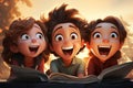 cartoon illustration of Laughter-filled kids, amusing cartoon character against white backdrop