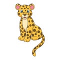 cartoon illustration the leopard is sitting proudly on a big and tall tree trunk to watch its prey Royalty Free Stock Photo