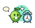 Cartoon illustration of lime is surprised with a giant alarm clock