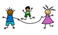 Cartoon Cartoon Illustration of Little Boys and Girls Having Fun Playing Jump Rope. Royalty Free Stock Photo