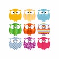 Cartoon illustration. Lovely and colorful owls. Royalty Free Stock Photo