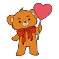 Cartoon illustration, Loving bear holding a heart on a stick