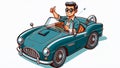 Cartoon illustration of a man driving a sports car. Generated AI Royalty Free Stock Photo