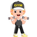 Cartoon illustration of a man exercising with dumbbells