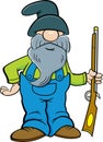 Cartoon man with a long beard holding a musket.